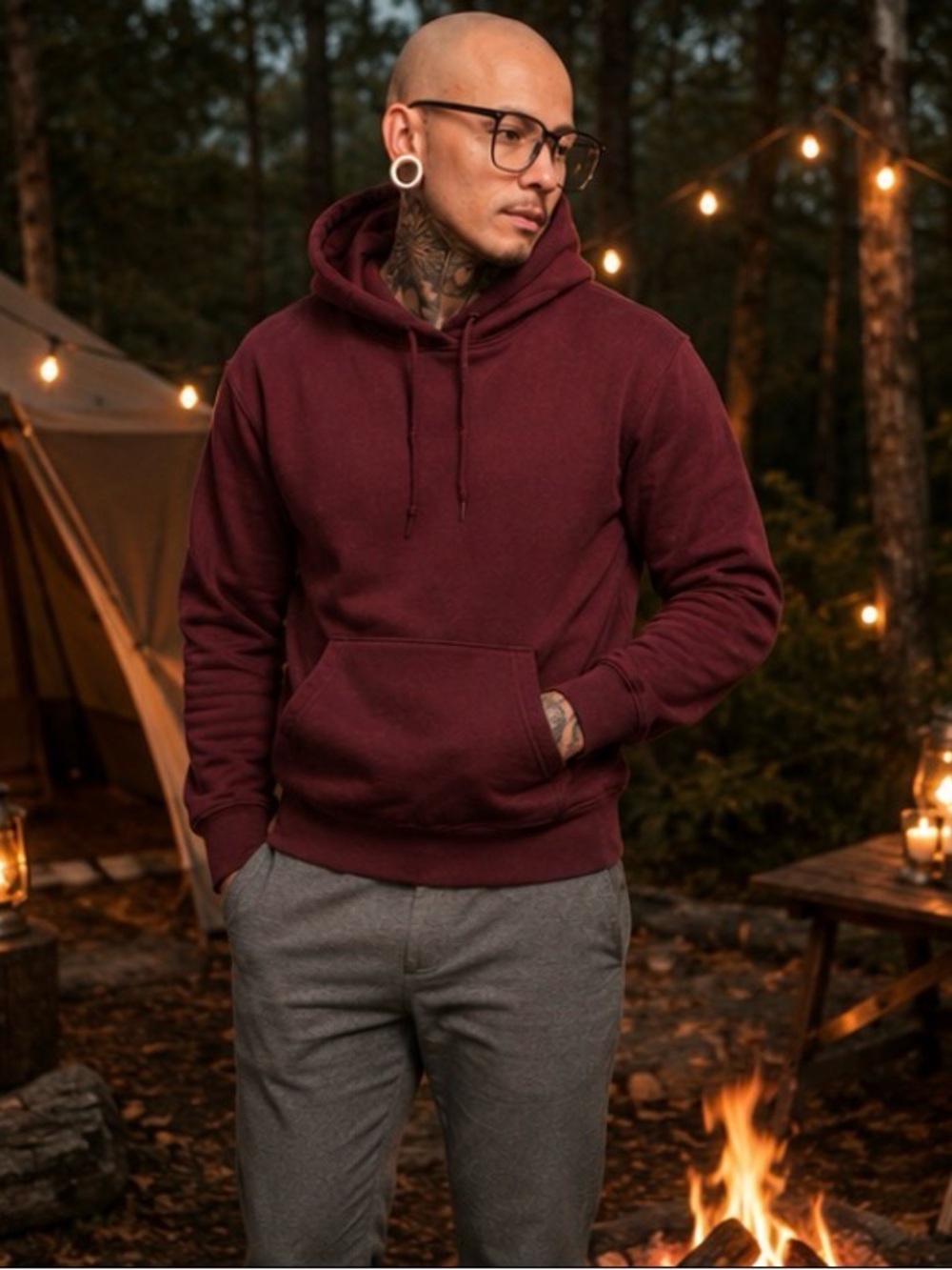 H&M Men's Burgundy Pullover Hoodie
